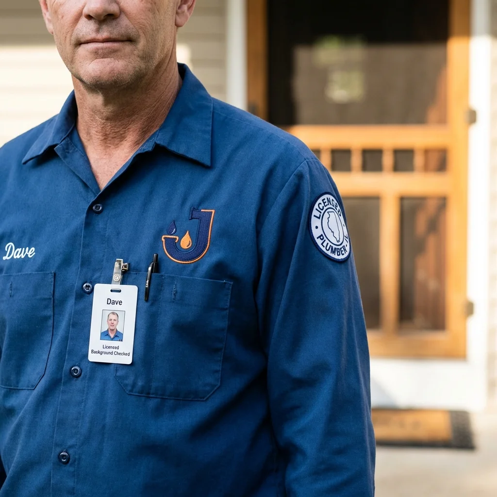 Licensed plumber showing ID badge in Ironwood, MI