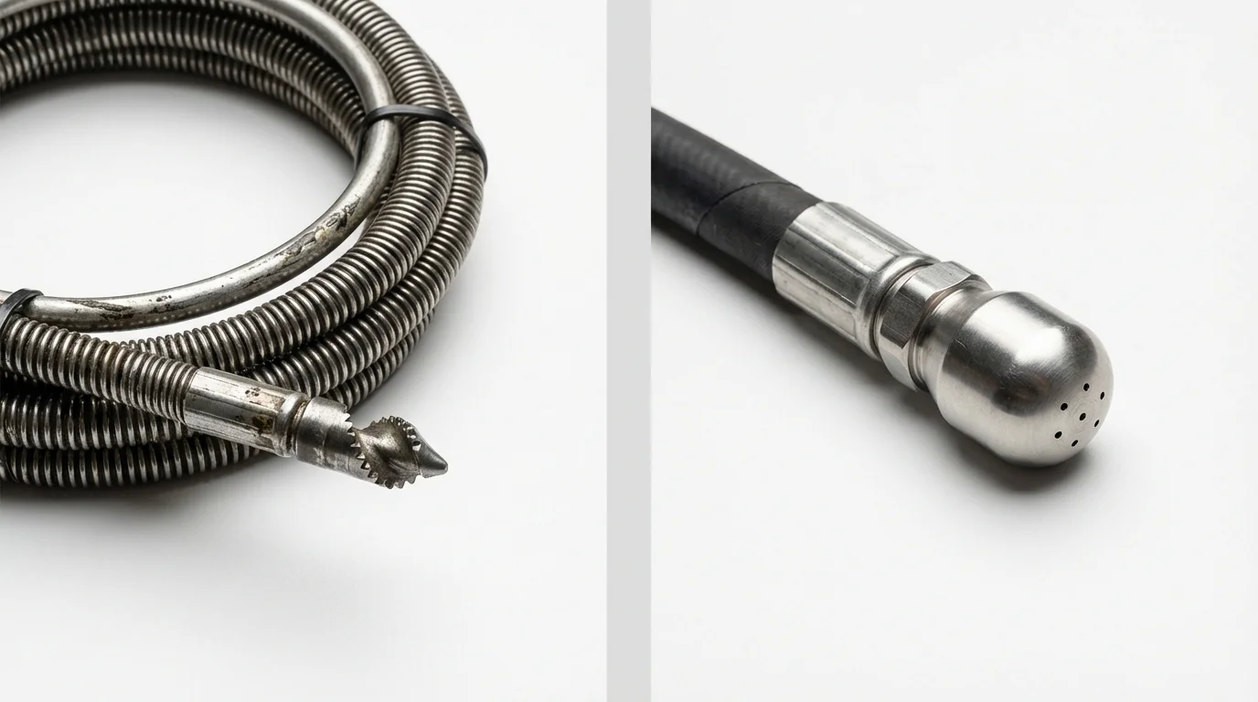 Drain snake cable and hydro jetting nozzle used for drain cleaning in Ironwood, MI